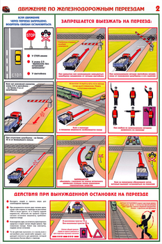 ПС49 Движение по железнодорожным переездам (пластик, А2, 2 листа) - Плакаты - Автотранспорт - Магазин охраны труда ohranatruda-shop.ru